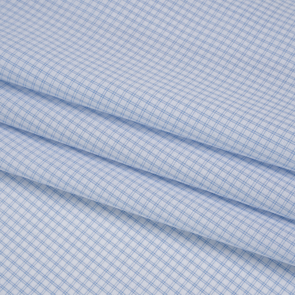 Cotton Twill Shirting - Pale Blue and White Checks - Deadstock - Folded