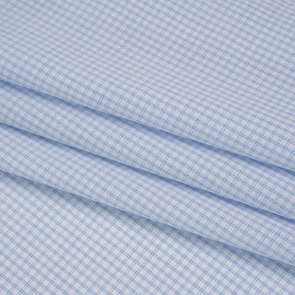 Cotton Twill Shirting - Pale Blue and White Checks - Deadstock
