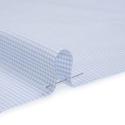 Cotton Twill Shirting - Pale Blue and White Checks - Deadstock