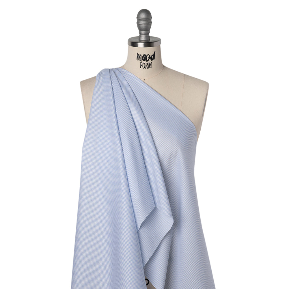 Cotton Twill Shirting - Pale Blue and White Checks - Deadstock - Drape