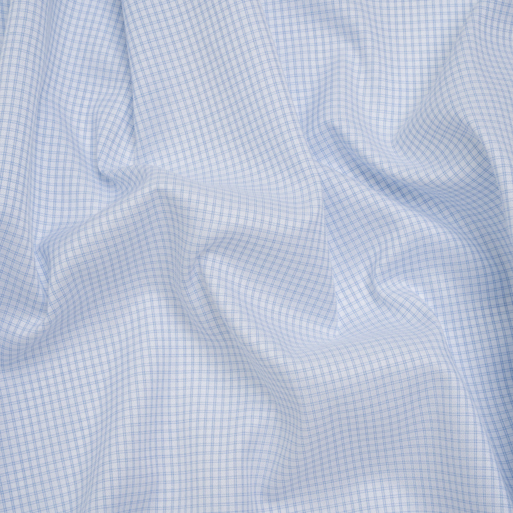 Cotton Twill Shirting - Pale Blue and White Checks - Deadstock