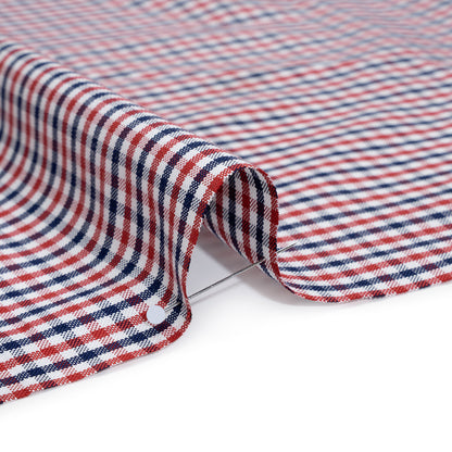 Cotton Oxford Shirting - Red, Navy and White Tattersall Check - Deadstock Detail