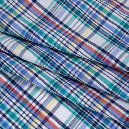 Cotton Twill Shirting - Blue, Green and Navy Colorful Plaid - Deadstock
