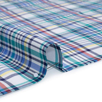 Cotton Twill Shirting - Blue, Green and Navy Colorful Plaid - Deadstock