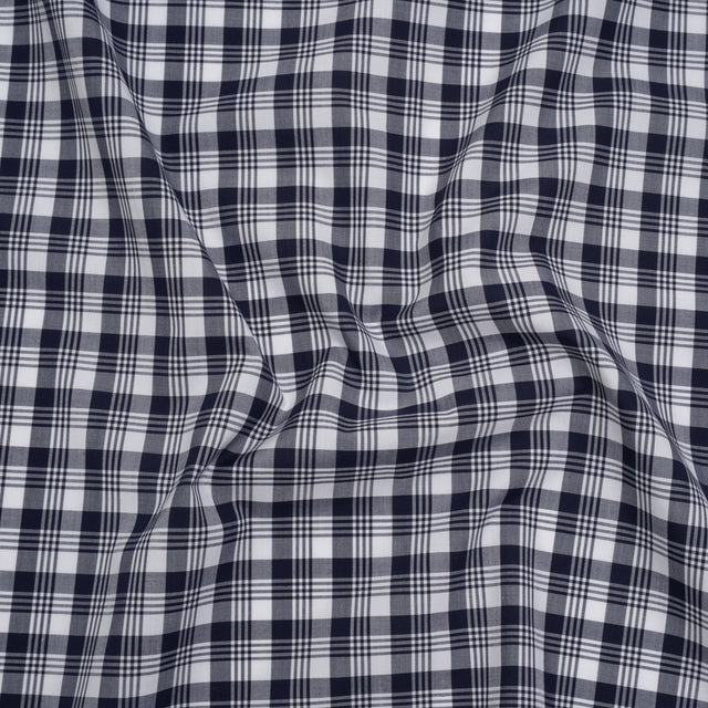 Cotton Shirting - Navy Blue and White Classic Plaid - Deadstock