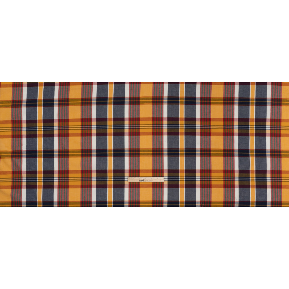 Rustic Cotton Shirting - Golden Yellow, Red and Navy Blue Plaid - Deadstock - Full