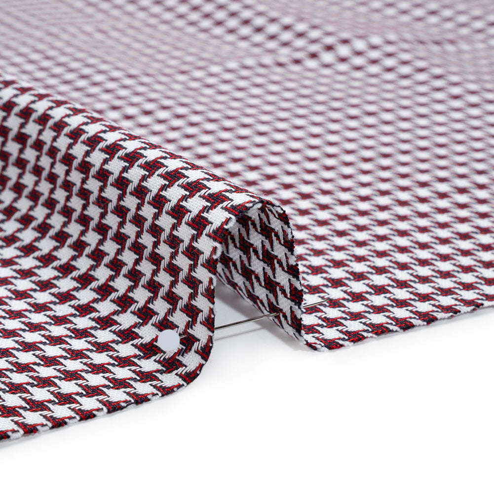 Cotton Twill - Red, Navy and White Houndstooth - Deadstock - Detail