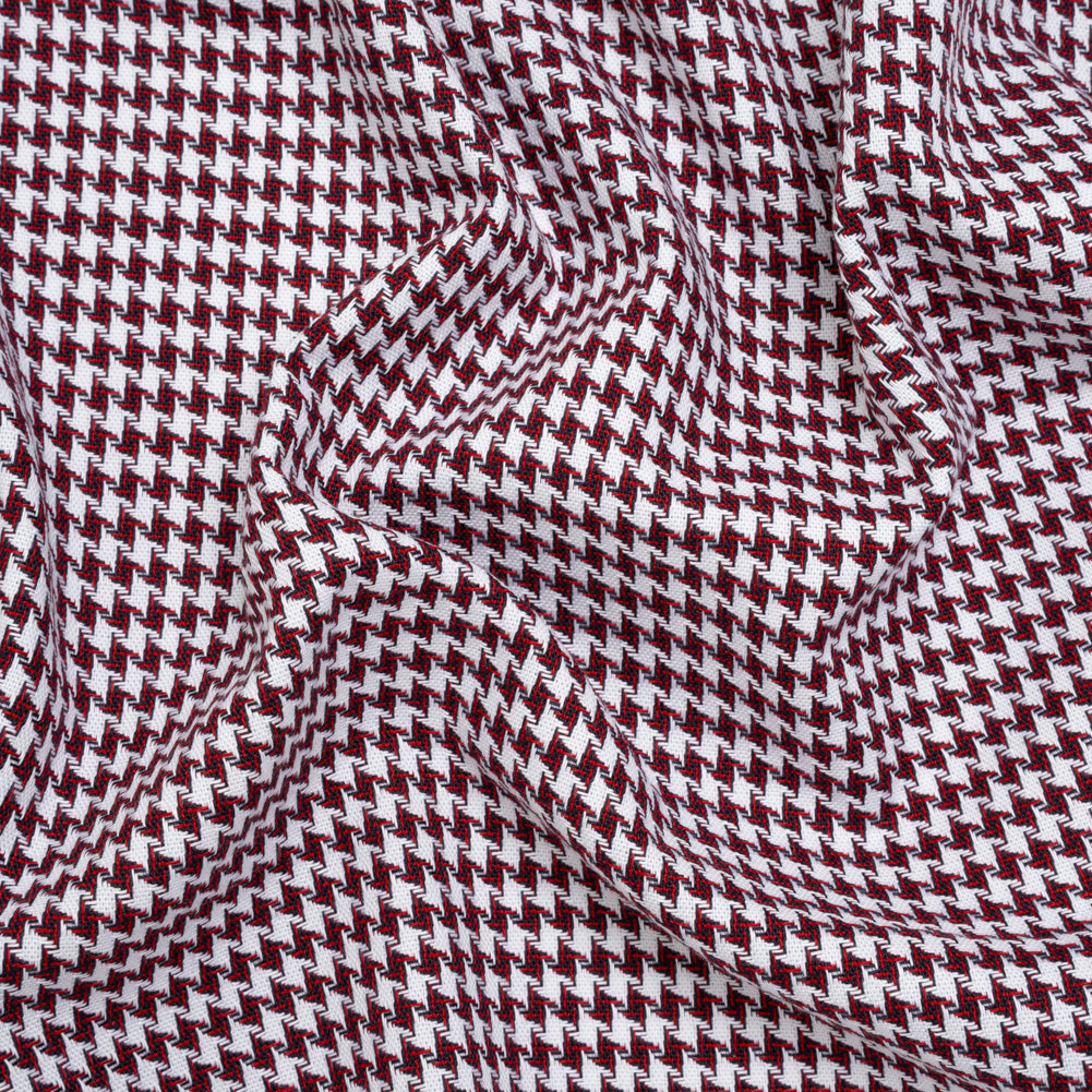 Cotton Twill - Red, Navy and White Houndstooth - Deadstock