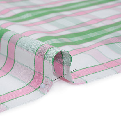 Cotton Oxford Shirting - Bubblegum Pink, Kelly Green and White Plaid - Deadstock Detail