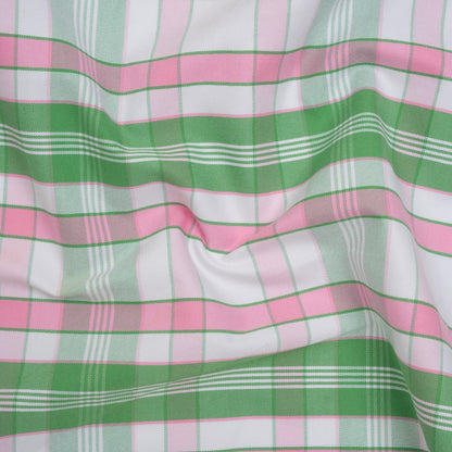 Cotton Oxford Shirting - Bubblegum Pink, Kelly Green and White Plaid - Deadstock
