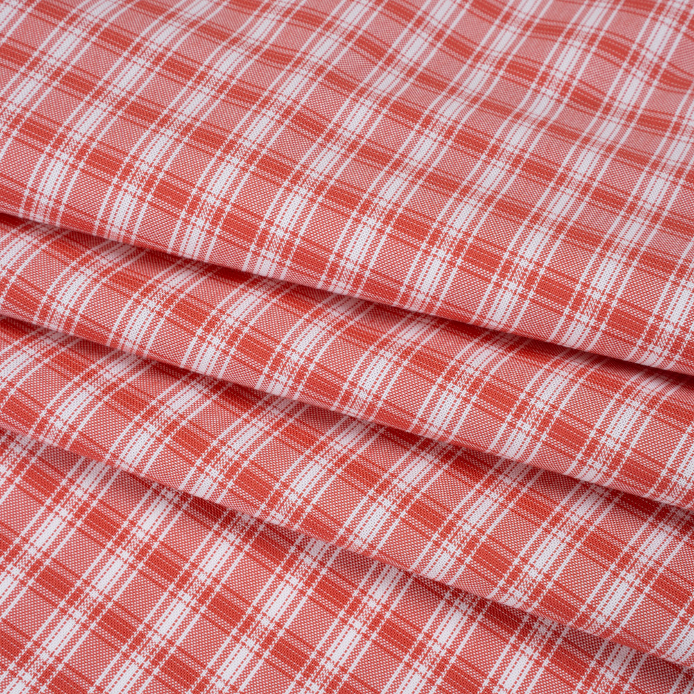 Cotton Oxford Shirting - Watermelon Red and White Plaid - Deadstock - Folded