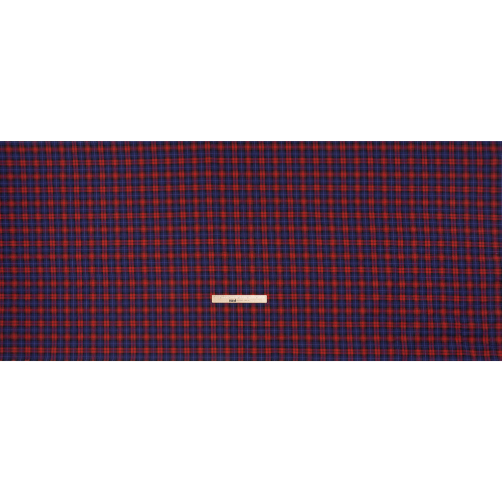 Brushed Cotton Twill Shirting - Red, Electric Blue and Black Plaid - Designer Deadstock - Full