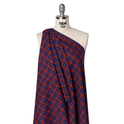 Brushed Cotton Twill Shirting - Red, Electric Blue and Black Plaid - Designer Deadstock