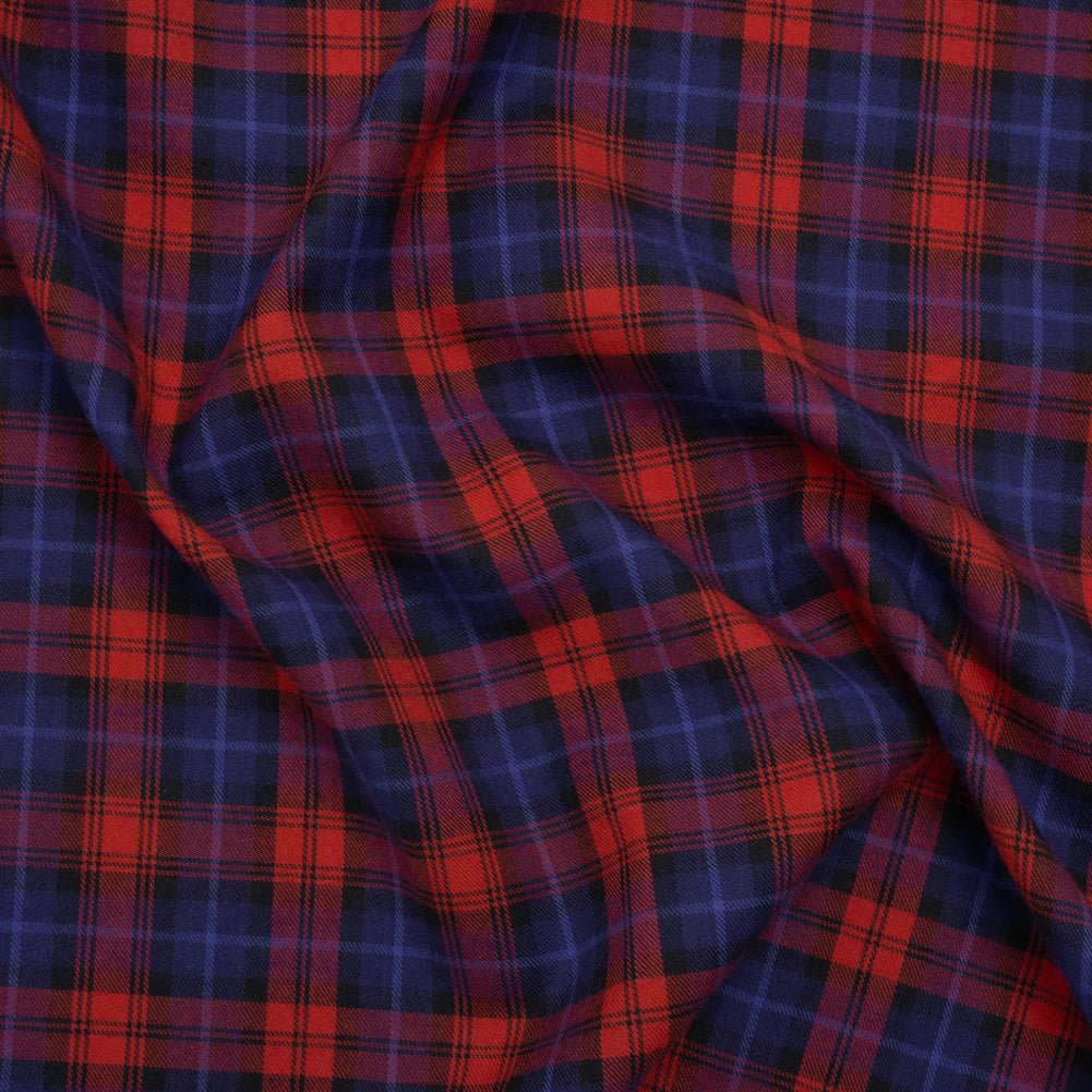 Brushed Cotton Twill Shirting - Red, Electric Blue and Black Plaid - Designer Deadstock