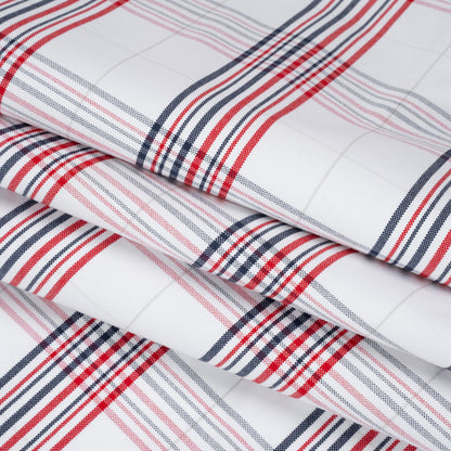 Cotton Oxford Shirting - Navy, Red, and Pale Gray Plaid - Deadstock Folded