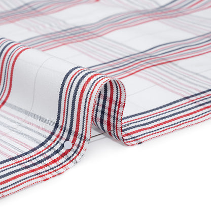 Cotton Oxford Shirting - Navy, Red, and Pale Gray Plaid - Deadstock Detail