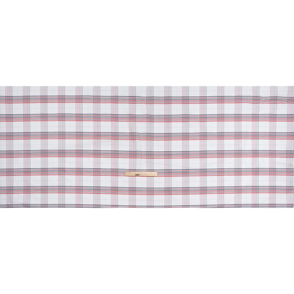 Cotton Oxford Shirting - Navy, Red, and Pale Gray Plaid - Deadstock Full