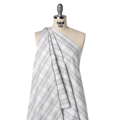 Cotton Oxford Shirting - Gray and White Plaid Check - Deadstock