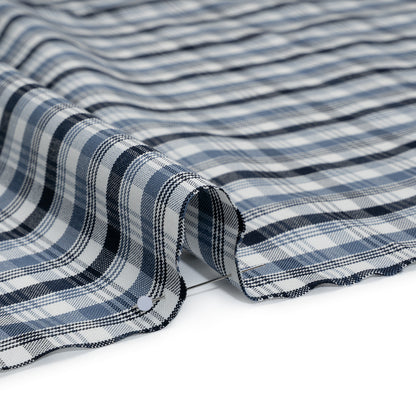 Cotton Oxford Shirting - Midnight Blue, Country Blue and White Plaid - Deadstock