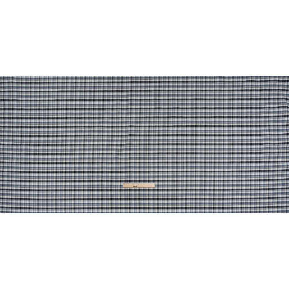 Cotton Oxford Shirting - Midnight Blue, Country Blue and White Plaid - Deadstock - Full