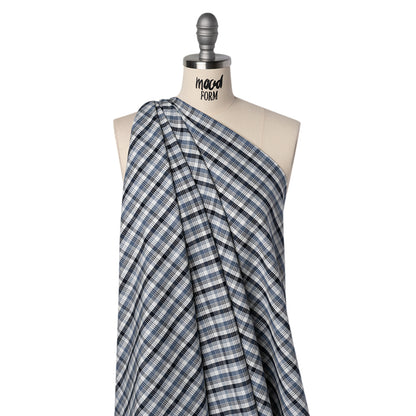 Cotton Oxford Shirting - Midnight Blue, Country Blue and White Plaid - Deadstock