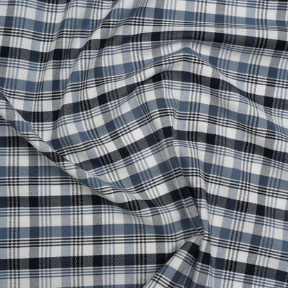 Cotton Oxford Shirting - Midnight Blue, Country Blue and White Plaid - Deadstock