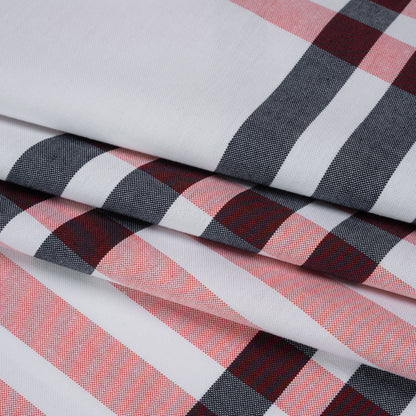 Cotton Oxford Shirting - Midnight Navy, Red and White Oversized Plaid - Deadstock