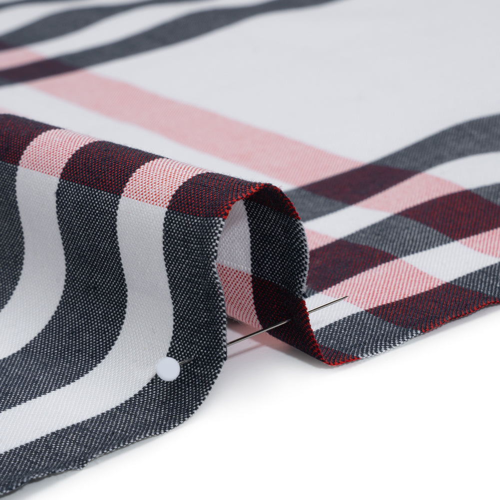 Cotton Oxford Shirting - Midnight Navy, Red and White Oversized Plaid - Deadstock - Detail