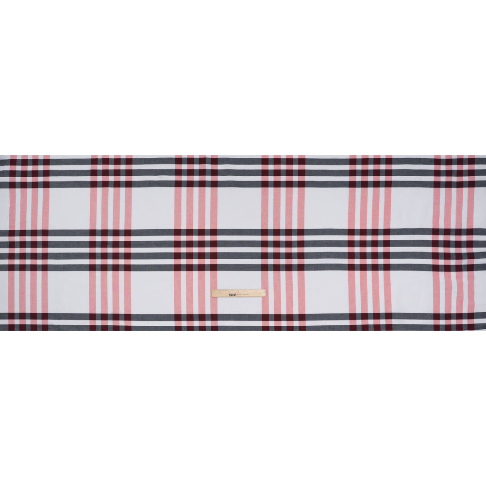 Cotton Oxford Shirting - Midnight Navy, Red and White Oversized Plaid - Deadstock - Full