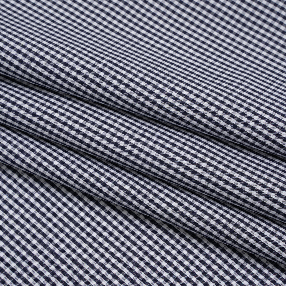 Cotton Gingham Shirting - Navy and White Tiny Checks - Deadstock - Folded