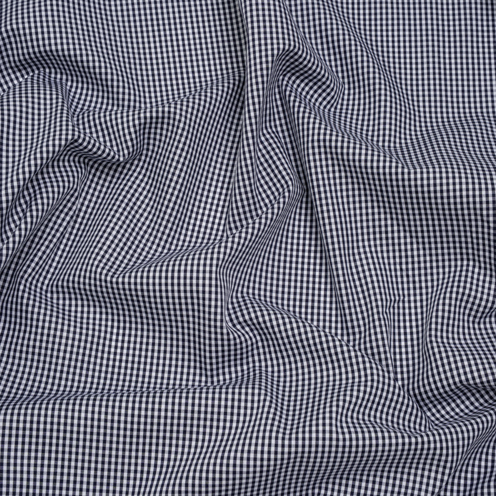 Cotton Gingham Shirting - Navy and White Tiny Checks - Deadstock