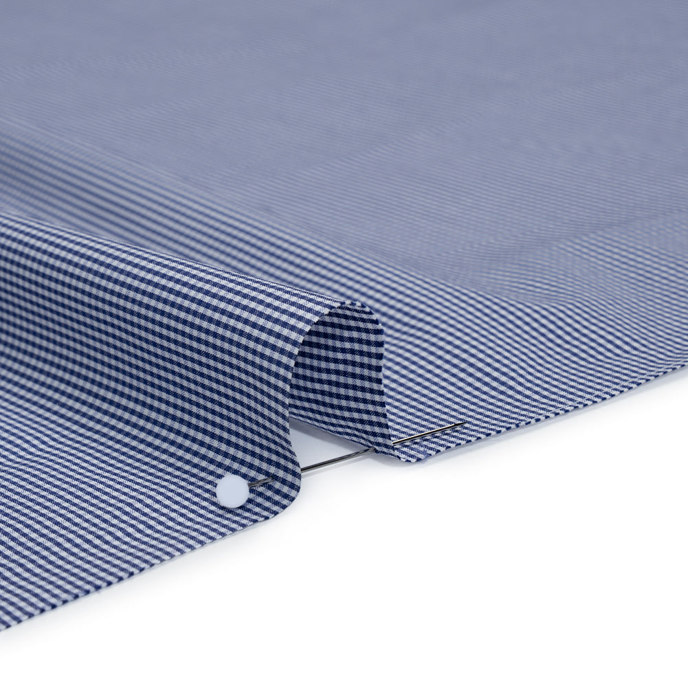 Cotton Shirting - Blue and White Tiny Gingham Check - Deadstock - Detail