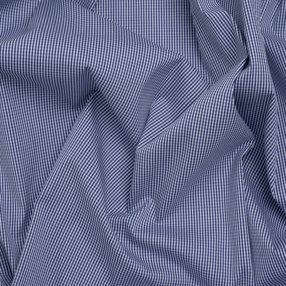 Cotton Shirting - Blue and White Tiny Gingham Check - Deadstock