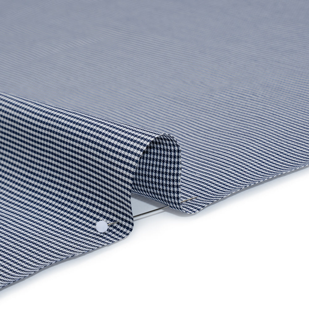 Cotton Shirting - Midnight Blue and White Tiny Checks - Deadstock - Detail