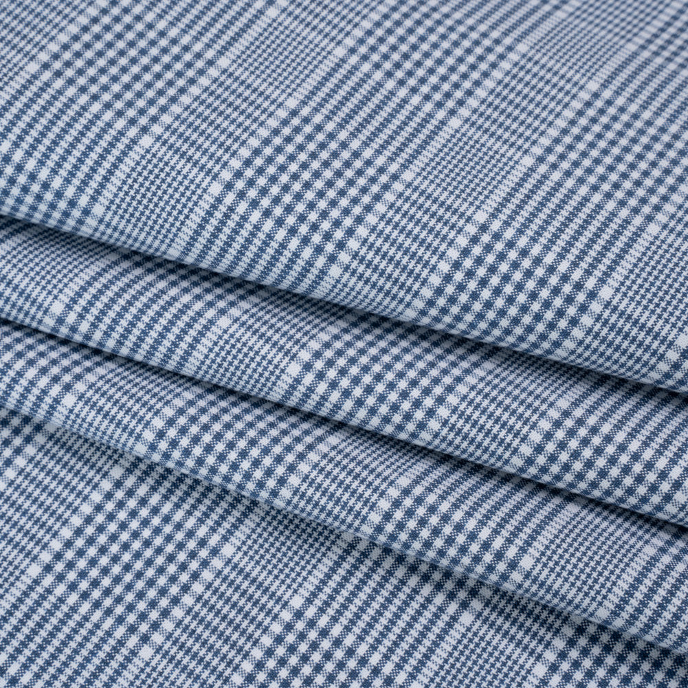Cotton Oxford Shirting - Blue and White Glen Plaid - Deadstock Folded