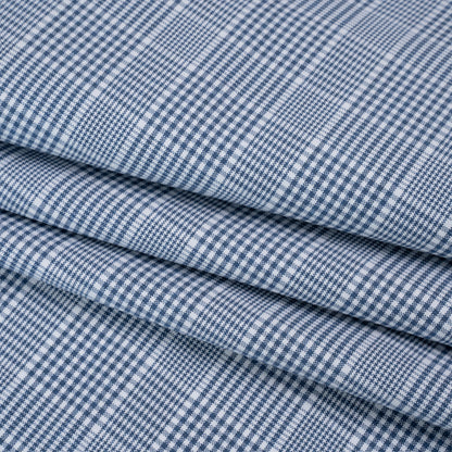 Cotton Oxford Shirting - Blue and White Glen Plaid - Deadstock Folded