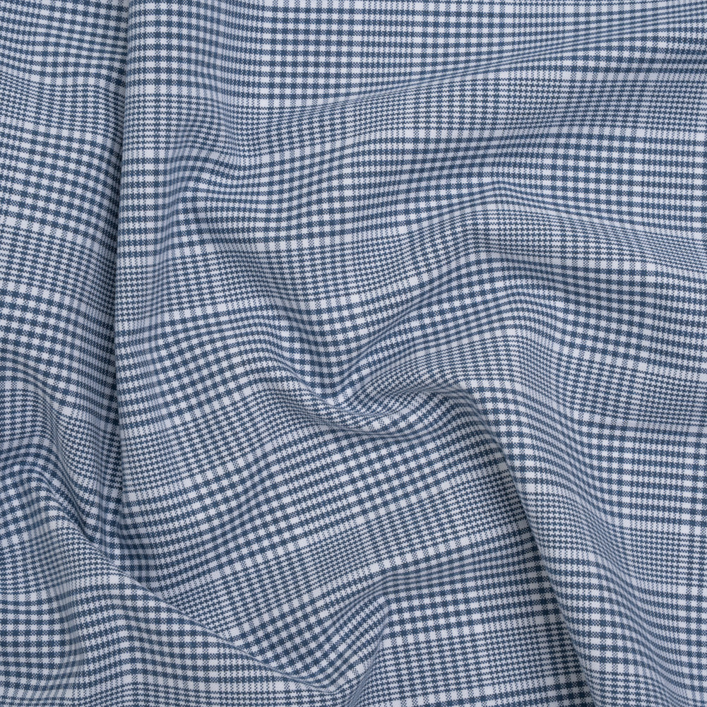 Cotton Oxford Shirting - Blue and White Glen Plaid - Deadstock
