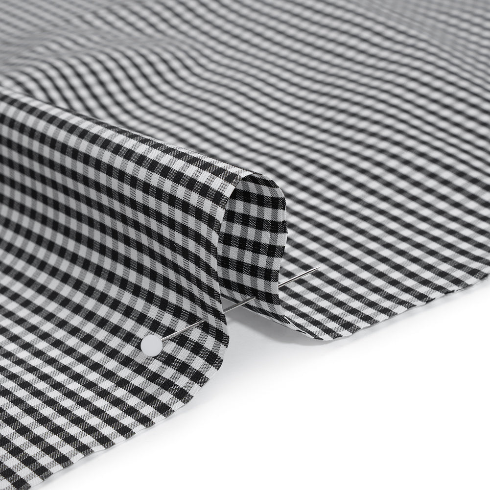 Cotton Gingham Shirting - Black and White Little Checks - Deadstock Detail