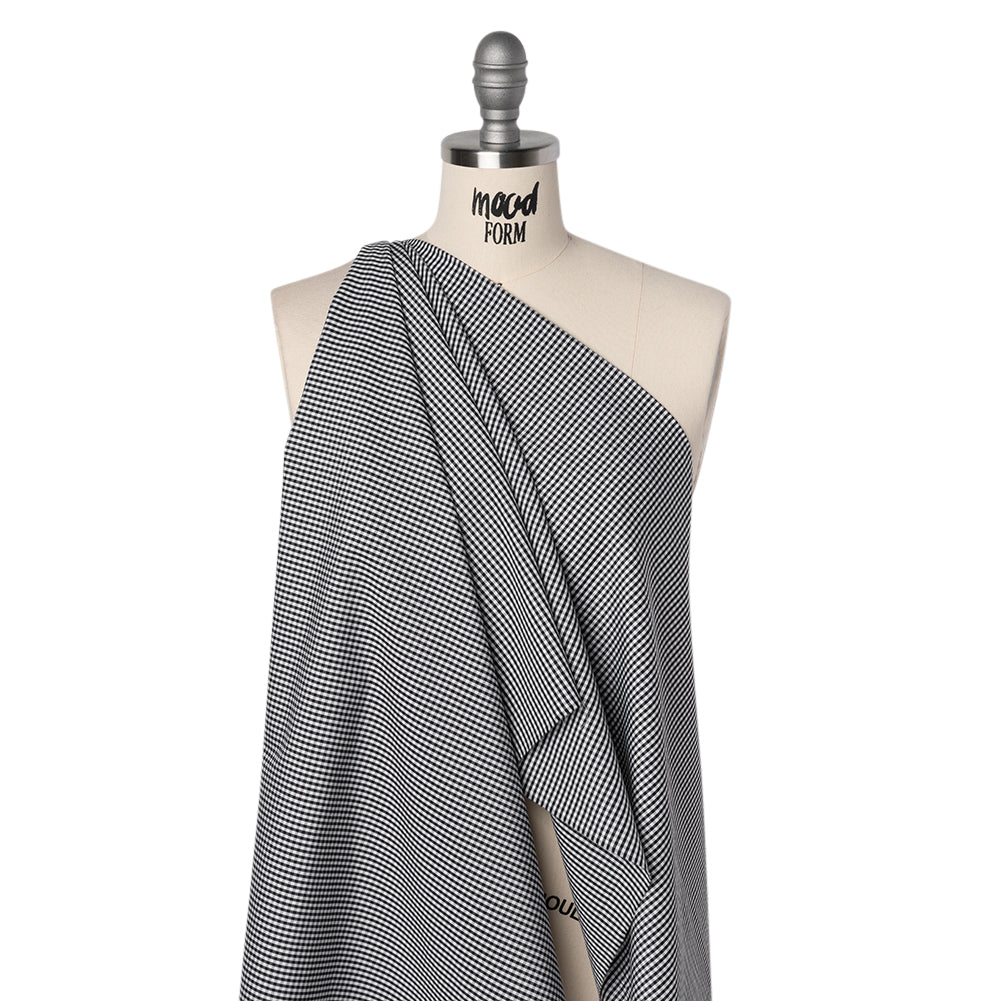 Cotton Gingham Shirting - Black and White Little Checks - Deadstock Drape