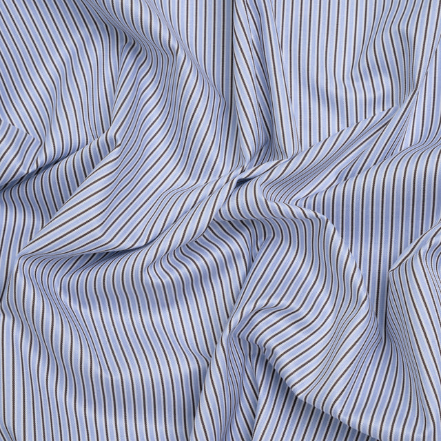 Cotton Twill Shirting - Light Blue, Brown and White Stripes - Deadstock