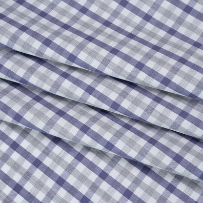 Cotton Herringbone Twill Shirting - Blue, Gray and White Tattersall Check - Deadstock Folded