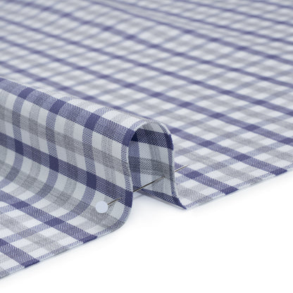 Cotton Herringbone Twill Shirting - Blue, Gray and White Tattersall Check - Deadstock Detail