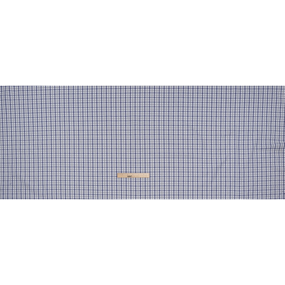 Cotton Herringbone Twill Shirting - Blue, Gray and White Tattersall Check - Deadstock Full