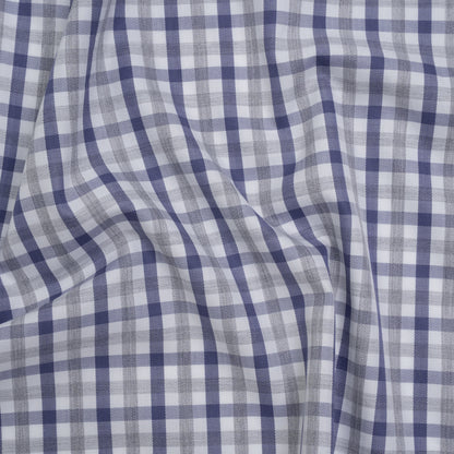 Cotton Herringbone Twill Shirting - Blue, Gray and White Tattersall Check - Deadstock