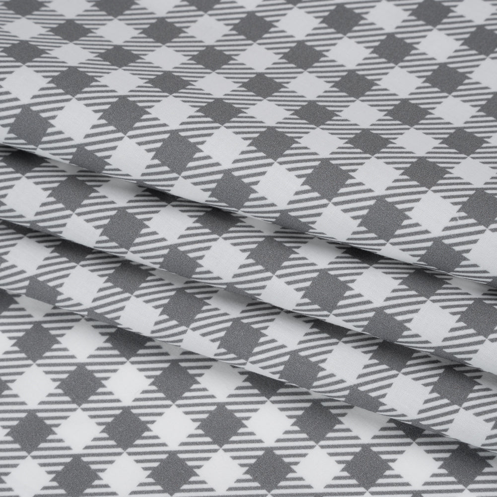 Cotton Shirting - White and Gray Faux Twill Check - Deadstock - Folded