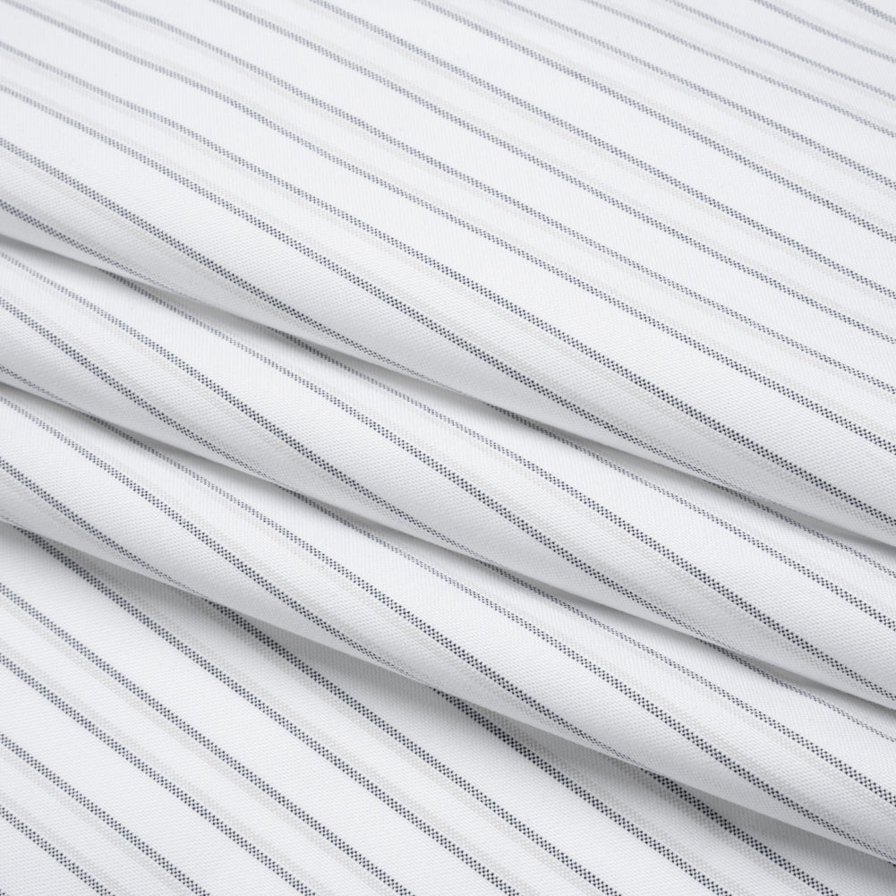 Cotton Oxford Shirting - Navy Blue, Pale Gray and White Shadow Stripes - Deadstock - Folded