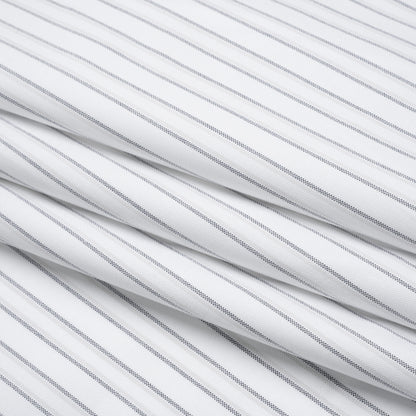 Cotton Oxford Shirting - Navy Blue, Pale Gray and White Shadow Stripes - Deadstock