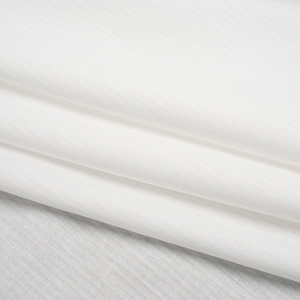 Cotton Herringbone Twill - White - Deadstock - Folded