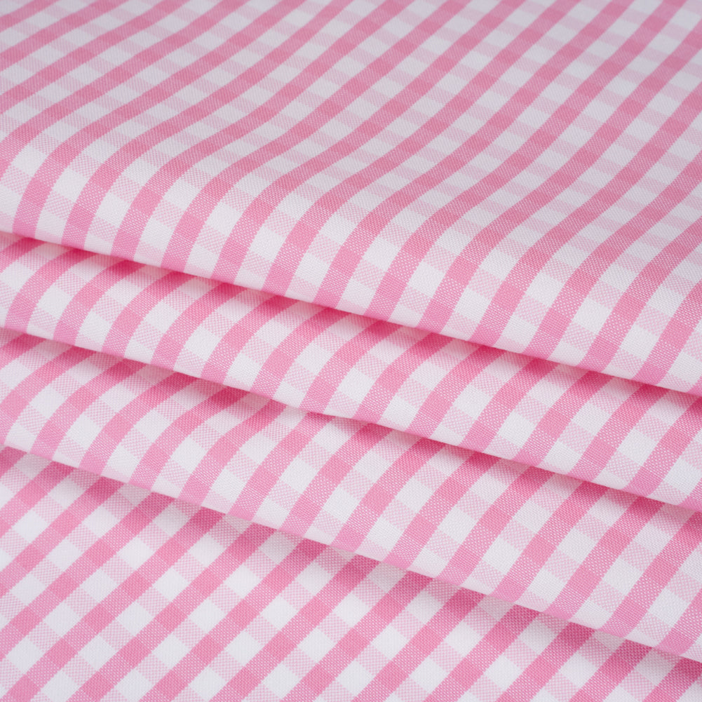 Cotton Oxford Shirting - Light Pink and White Gingham Checks - Deadstock Folded