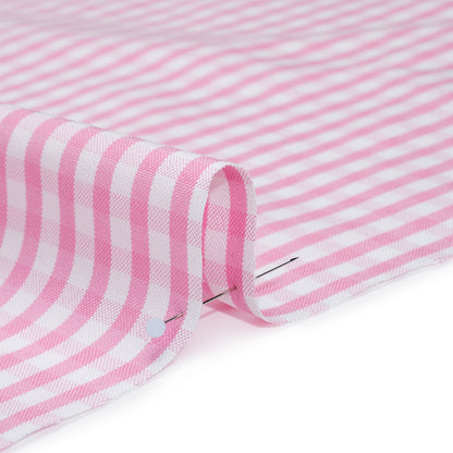 Cotton Oxford Shirting - Light Pink and White Gingham Checks - Deadstock Detail